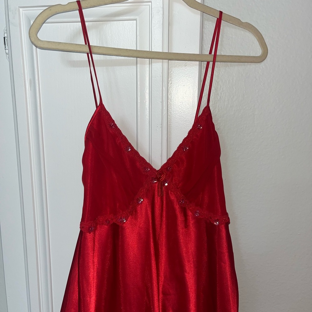 Red Satin Slip Dress with Spaghetti Straps